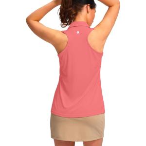 SANTINY Womens Sleeveless Golf Shirt Racerback V Neck Tank Tops Quick Dry Tennis Collared Polo Shirts for Women(Coral Pink)