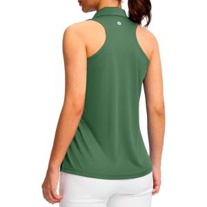 SANTINY Womens Sleeveless Golf Shirt Racerback V Neck Tank Tops Quick Dry Tennis Collared Polo Shirts for Women(Green)