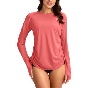 SANTINY Women’s UPF50+ Rash Guard SPF Long Sleeve Swimsuits Top UV Sun Protection Swim Shirts for Woman(Coral)