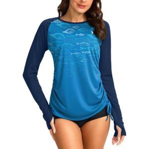 SANTINY Women’s UPF50+ Rash Guard SPF Long Sleeve Swimsuits Top UV Sun Protection Swim Shirts for Woman(Fish)