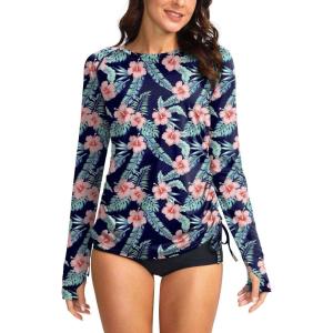 SANTINY Women’s UPF50+ Rash Guard SPF Long Sleeve Swimsuits Top UV Sun Protection Swim Shirts for Woman(Flower)
