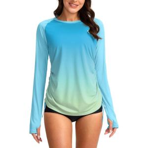 SANTINY Women’s UPF50+ Rash Guard SPF Long Sleeve Swimsuits Top UV Sun Protection Swim Shirts for Woman(Green Yellow Gradient)