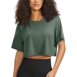 SANTINY Women’s Workout Crop Tops Short Sleeve Loose Fit Cropped T-Shirt Gym Athletic Yoga Shirts for Women