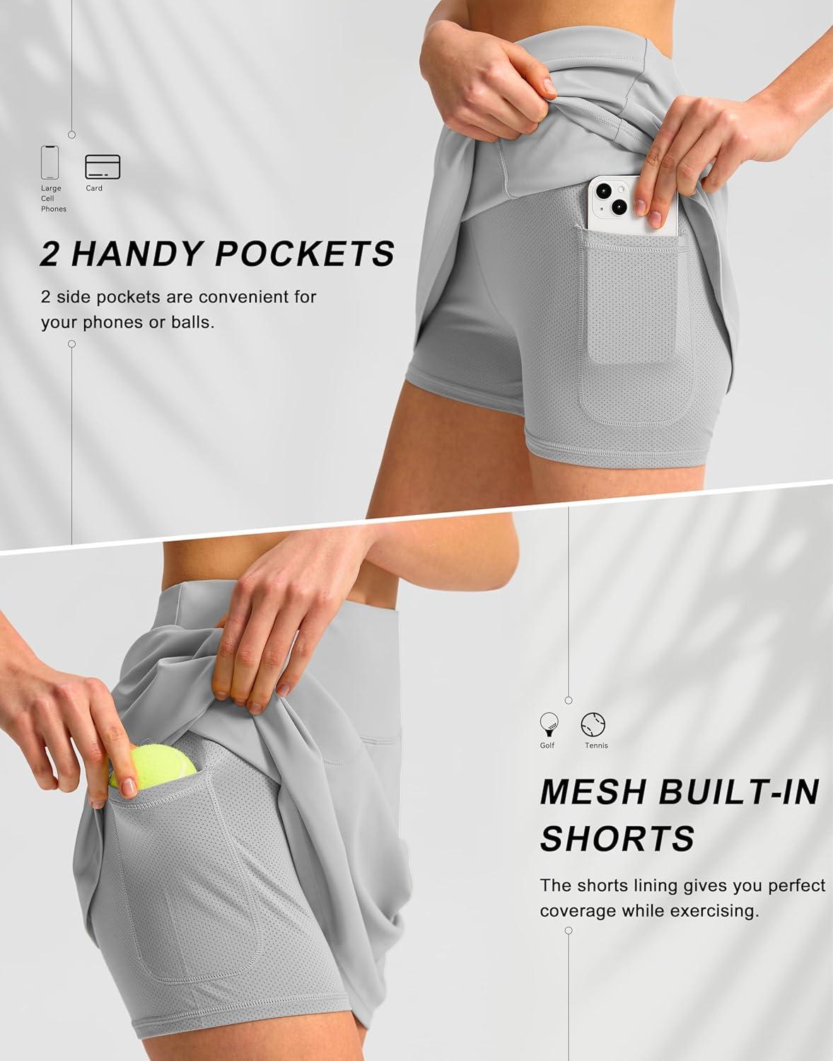 imageSANTINY 16quot Golf Skorts Skirts for Women with 4 Pockets Womens High Waisted Stretchy Tennis Skirt Athletic SkortLight Grey