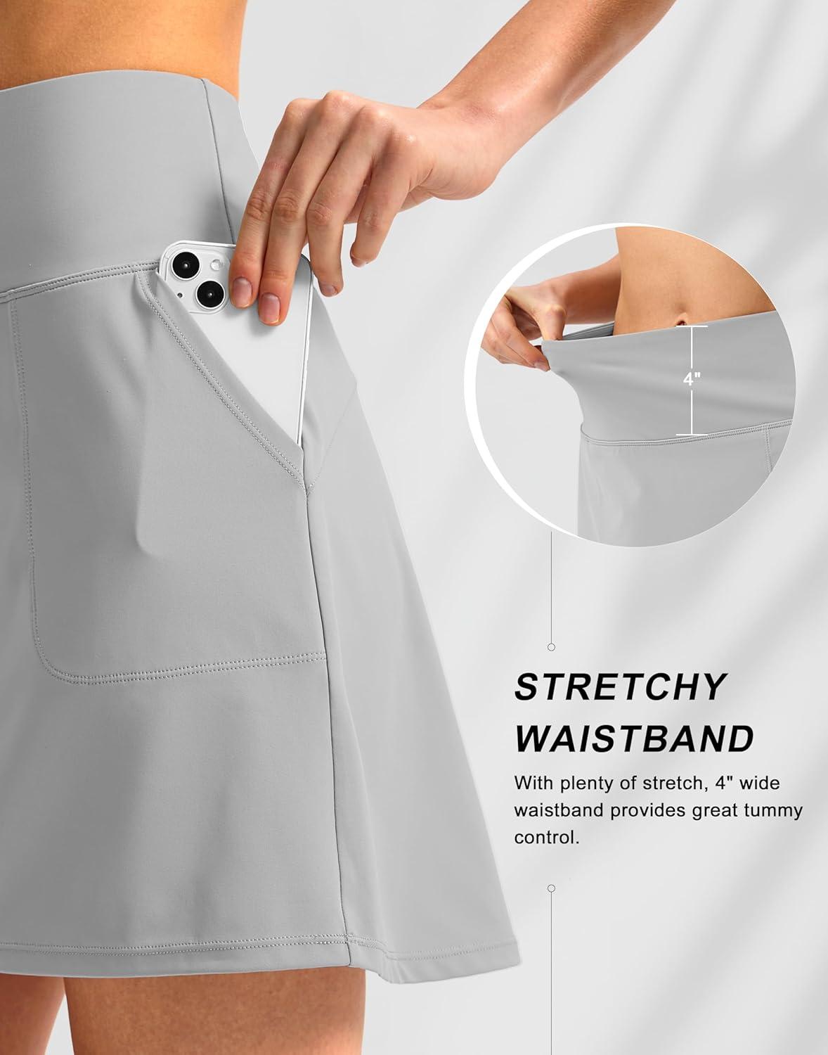 imageSANTINY 16quot Golf Skorts Skirts for Women with 4 Pockets Womens High Waisted Stretchy Tennis Skirt Athletic SkortLight Grey