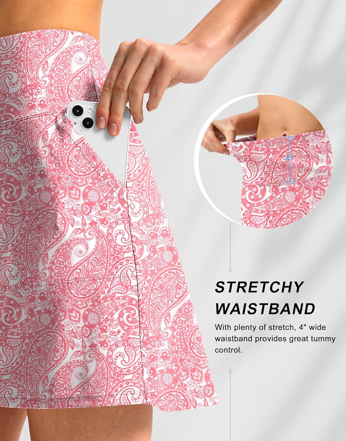 imageSANTINY 16quot Golf Skorts Skirts for Women with 4 Pockets Womens High Waisted Stretchy Tennis Skirt Athletic SkortPink Paisley