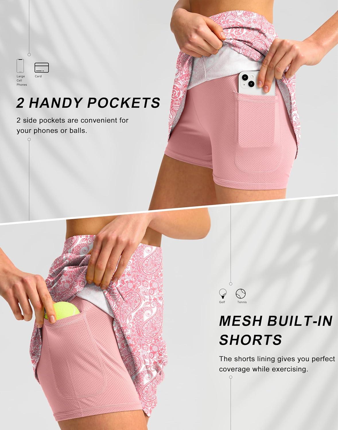 imageSANTINY 16quot Golf Skorts Skirts for Women with 4 Pockets Womens High Waisted Stretchy Tennis Skirt Athletic SkortPink Paisley