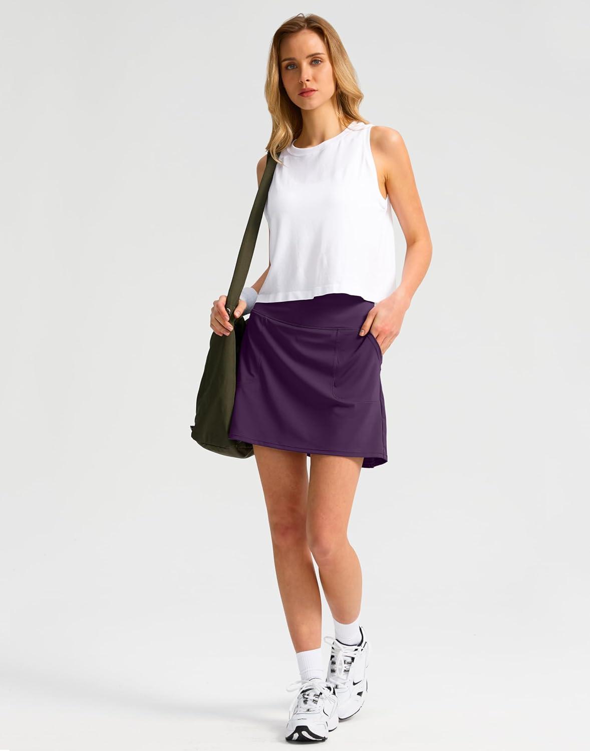 imageSANTINY 16quot Golf Skorts Skirts for Women with 4 Pockets Womens High Waisted Stretchy Tennis Skirt Athletic SkortPurple
