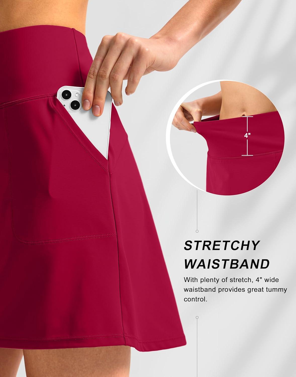 imageSANTINY 16quot Golf Skorts Skirts for Women with 4 Pockets Womens High Waisted Stretchy Tennis Skirt Athletic SkortRed