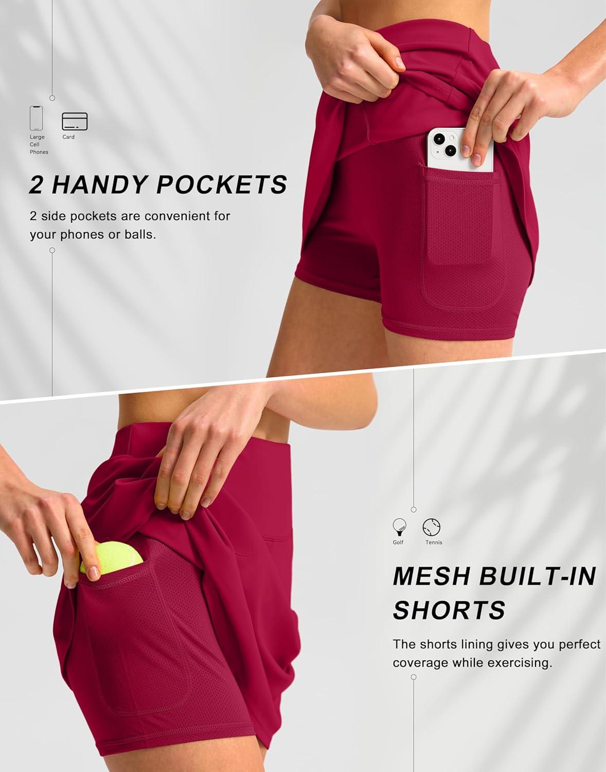 imageSANTINY 16quot Golf Skorts Skirts for Women with 4 Pockets Womens High Waisted Stretchy Tennis Skirt Athletic SkortRed