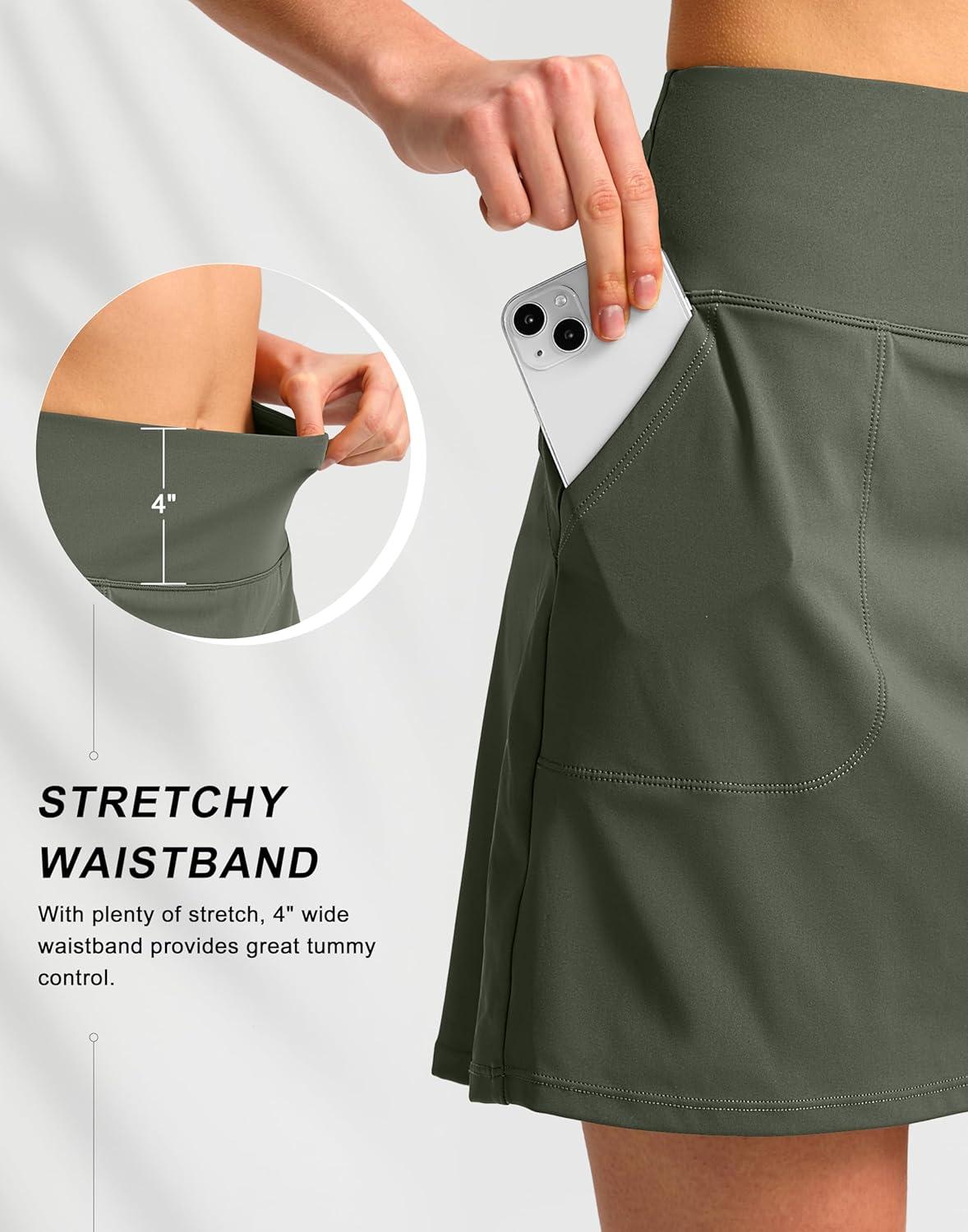 imageSANTINY 16quot Golf Skorts Skirts for Women with 4 Pockets Womens High Waisted Stretchy Tennis Skirt Athletic SkortSage Green
