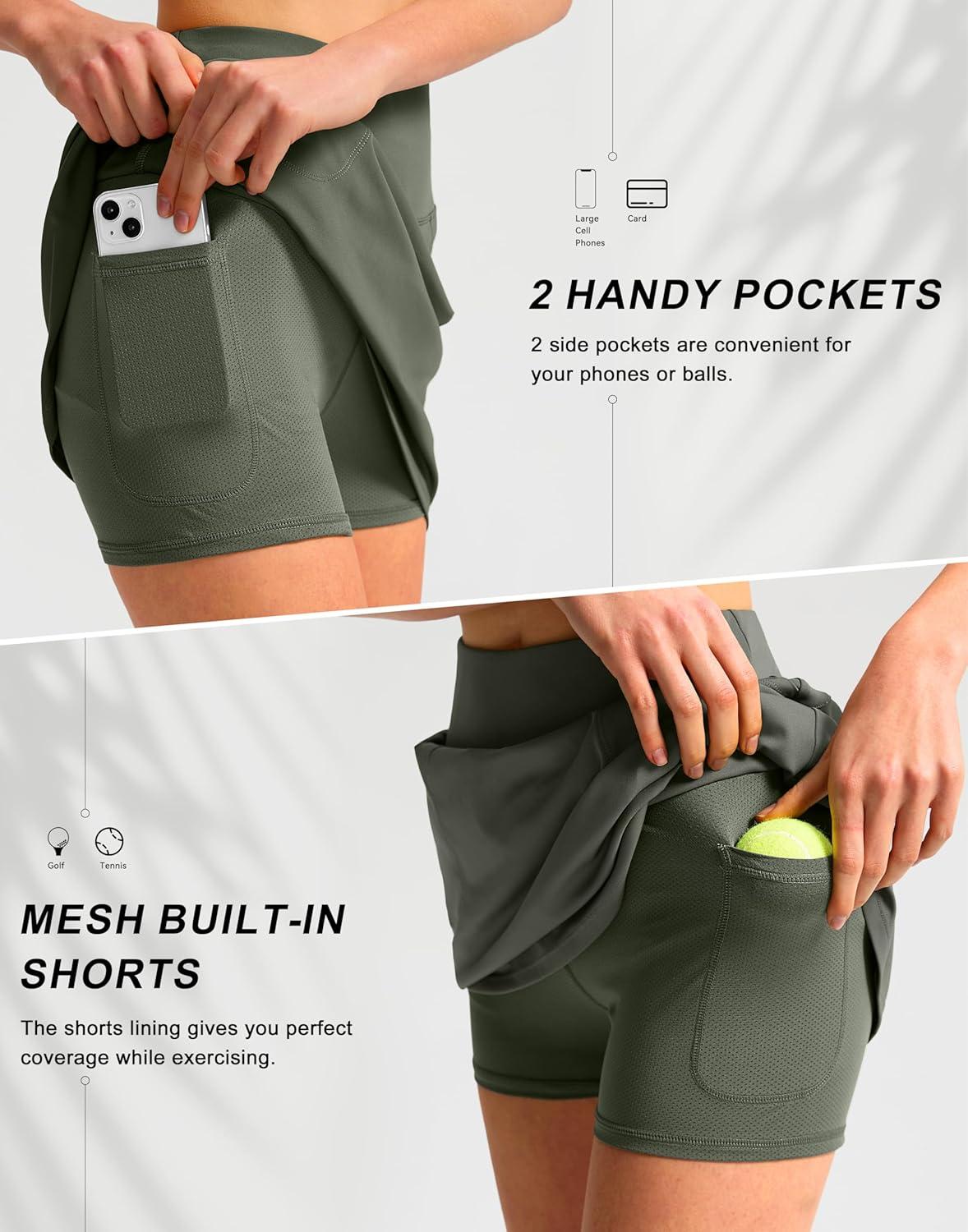 imageSANTINY 16quot Golf Skorts Skirts for Women with 4 Pockets Womens High Waisted Stretchy Tennis Skirt Athletic SkortSage Green