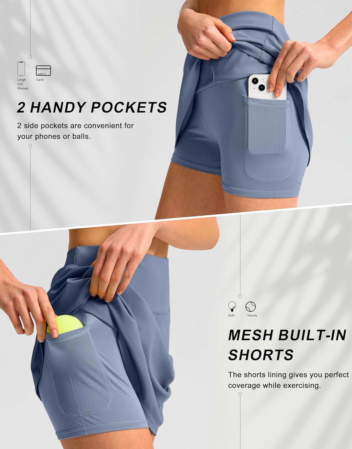 imageSANTINY 16quot Golf Skorts Skirts for Women with 4 Pockets Womens High Waisted Stretchy Tennis Skirt Athletic SkortSlate Blue