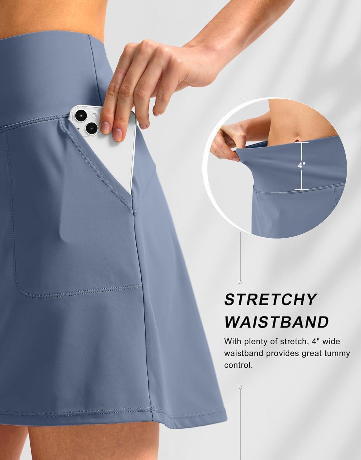 imageSANTINY 16quot Golf Skorts Skirts for Women with 4 Pockets Womens High Waisted Stretchy Tennis Skirt Athletic SkortSlate Blue