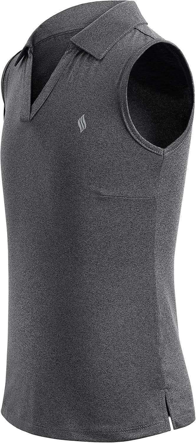 imageSANTINY Girls Sleeveless Golf Shirt VNeck Quick Dry Tennis Tank Tops Golf Clothes Collared Polo Shirts for GirlDark Grey