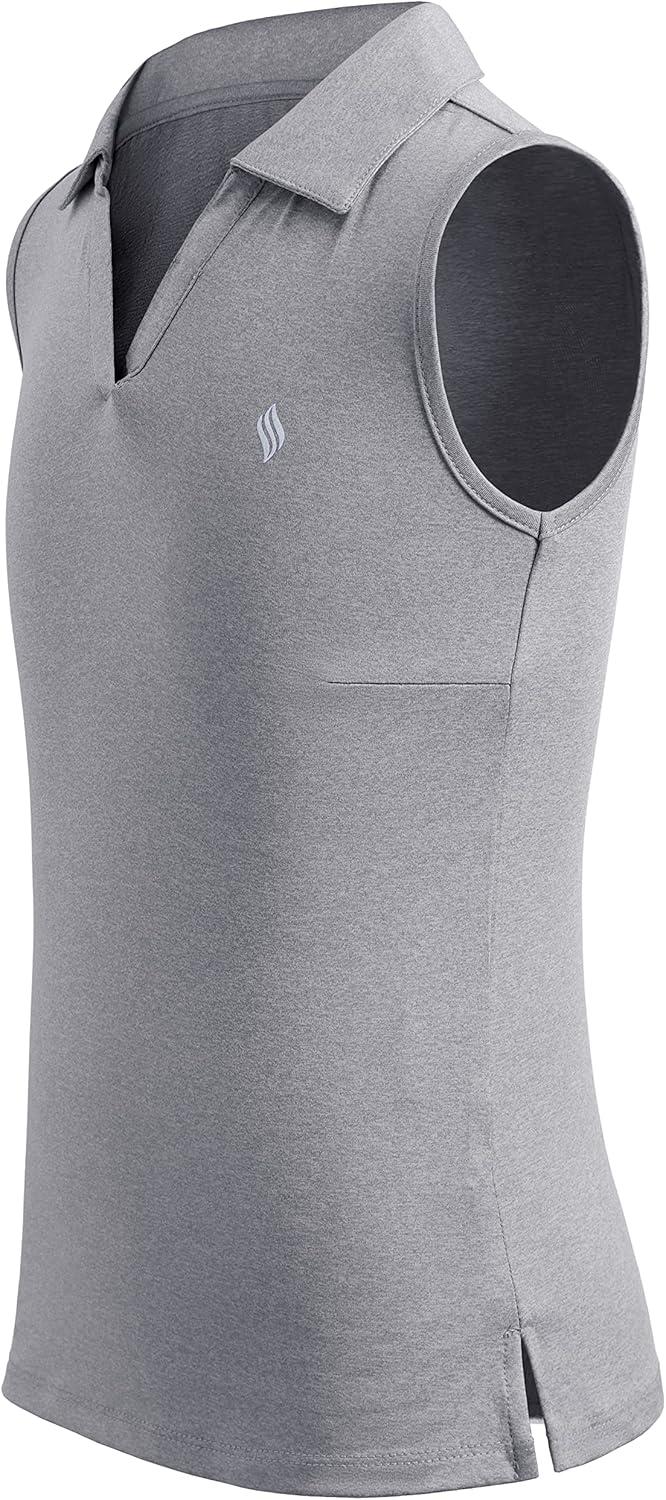 imageSANTINY Girls Sleeveless Golf Shirt VNeck Quick Dry Tennis Tank Tops Golf Clothes Collared Polo Shirts for GirlLight Grey