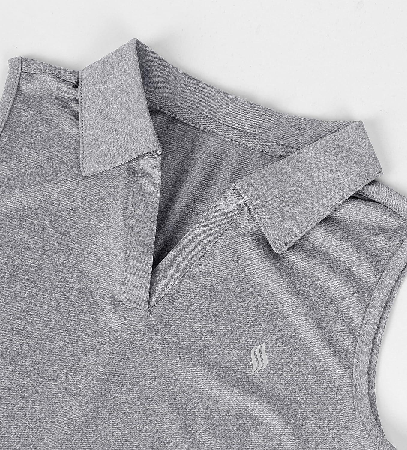 imageSANTINY Girls Sleeveless Golf Shirt VNeck Quick Dry Tennis Tank Tops Golf Clothes Collared Polo Shirts for GirlLight Grey