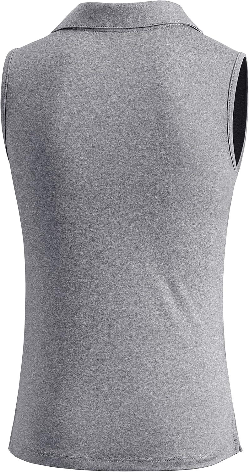 imageSANTINY Girls Sleeveless Golf Shirt VNeck Quick Dry Tennis Tank Tops Golf Clothes Collared Polo Shirts for GirlLight Grey