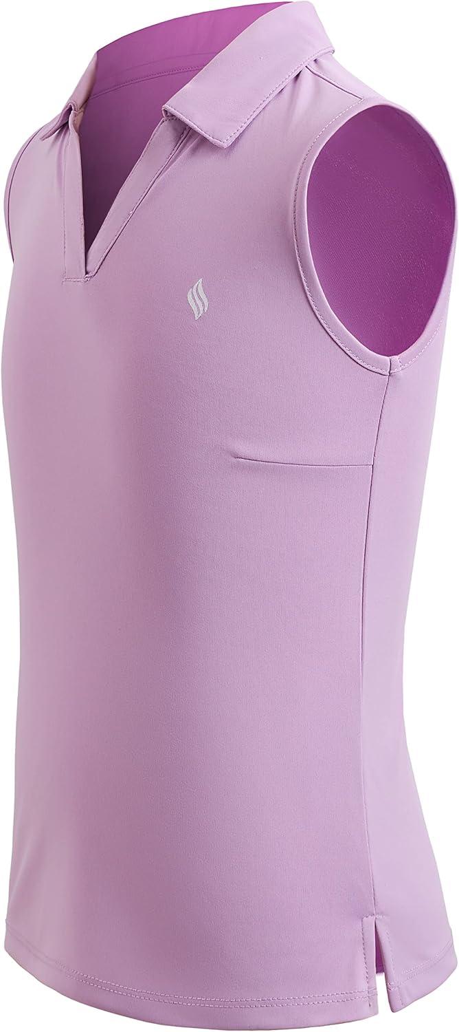 imageSANTINY Girls Sleeveless Golf Shirt VNeck Quick Dry Tennis Tank Tops Golf Clothes Collared Polo Shirts for GirlLight Purple