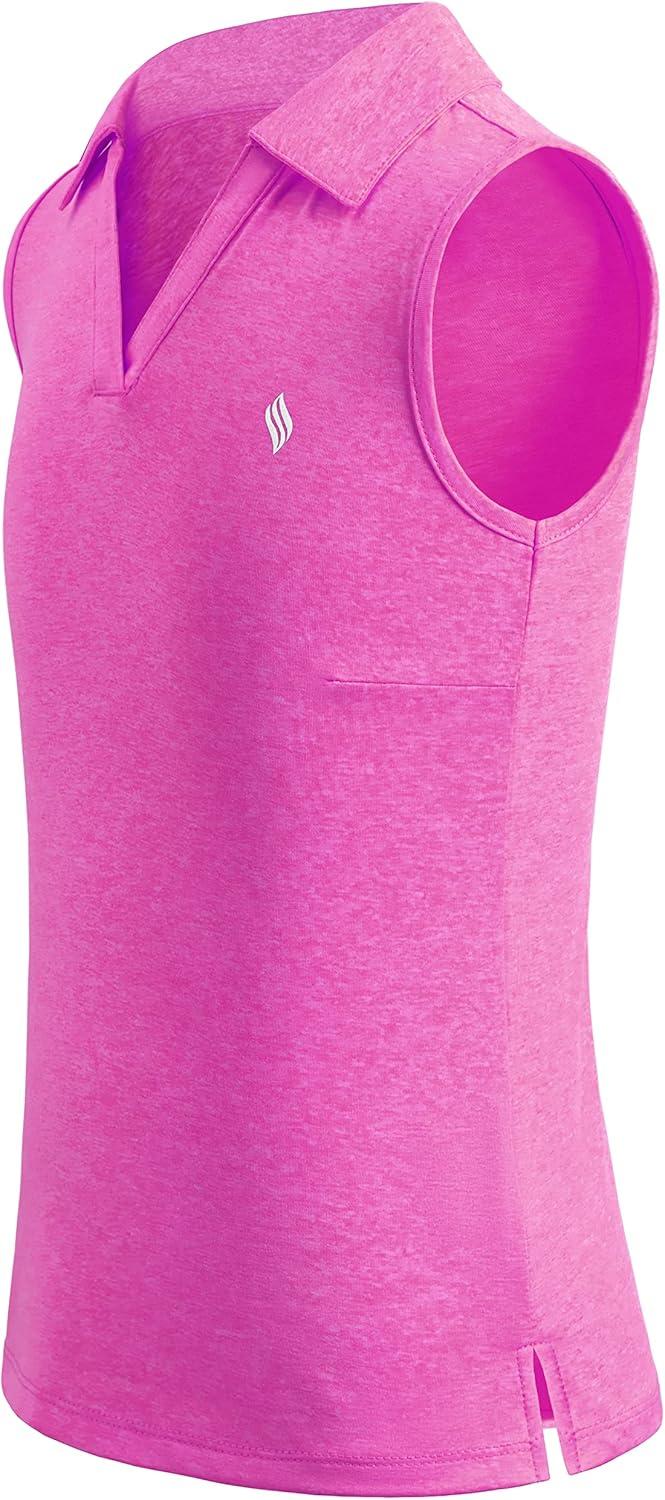 imageSANTINY Girls Sleeveless Golf Shirt VNeck Quick Dry Tennis Tank Tops Golf Clothes Collared Polo Shirts for GirlRose