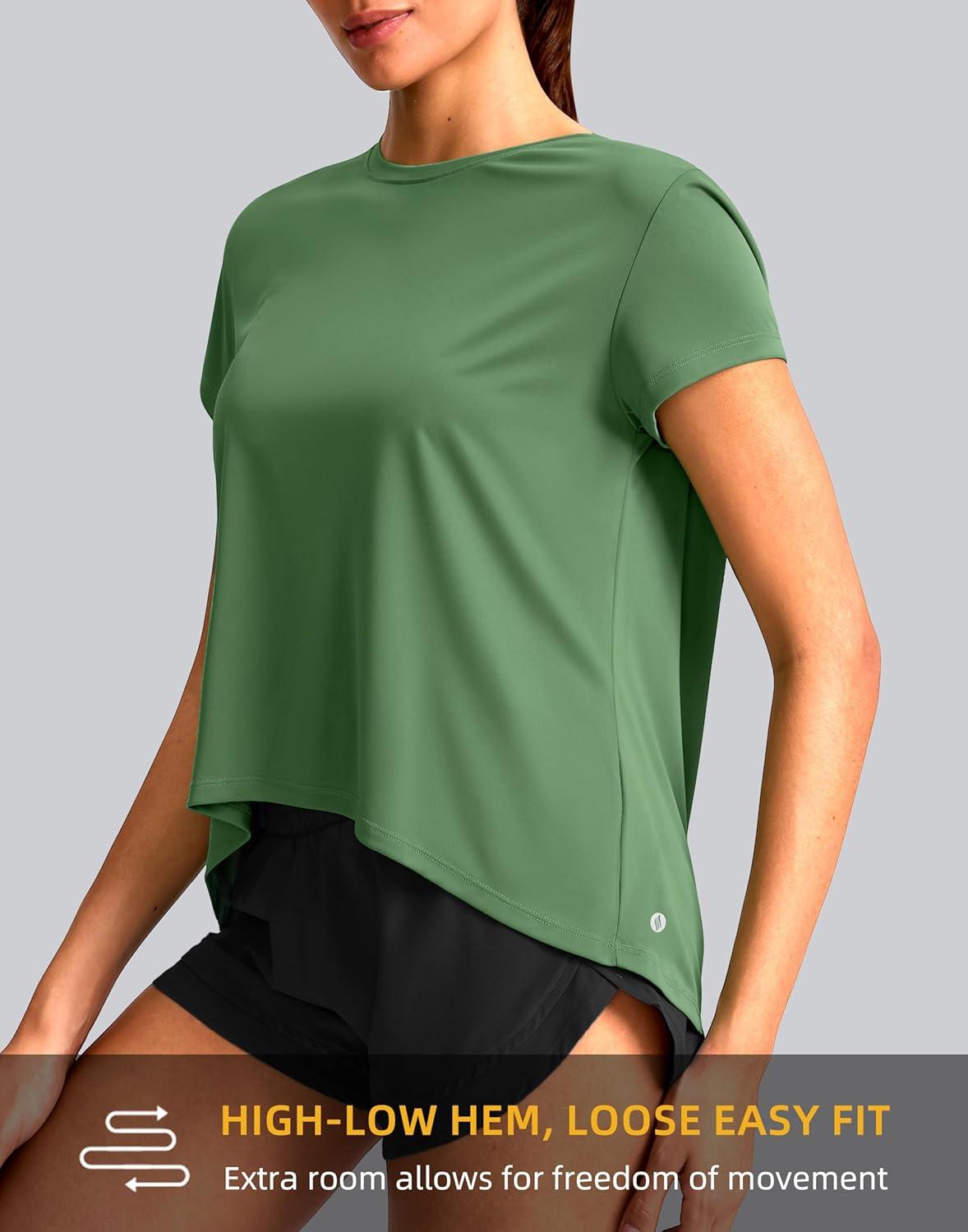 imageSANTINY Short Sleeve Workout Tops for Women Loose Yoga TShirts Sun Protection Breathable Running Athletic Tee ShirtsGreen