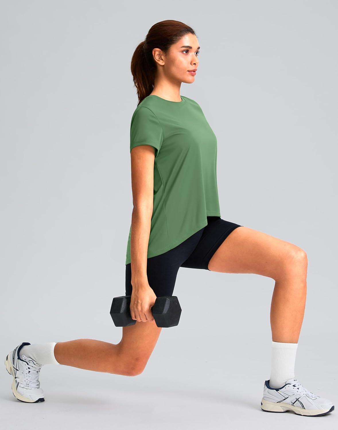 imageSANTINY Short Sleeve Workout Tops for Women Loose Yoga TShirts Sun Protection Breathable Running Athletic Tee ShirtsGreen