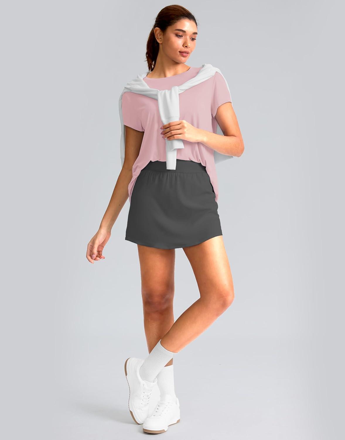 imageSANTINY Short Sleeve Workout Tops for Women Loose Yoga TShirts Sun Protection Breathable Running Athletic Tee ShirtsPink