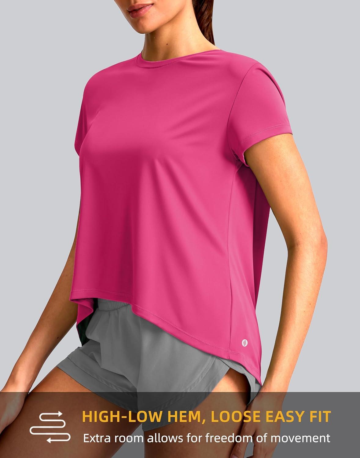 imageSANTINY Short Sleeve Workout Tops for Women Loose Yoga TShirts Sun Protection Breathable Running Athletic Tee ShirtsRose