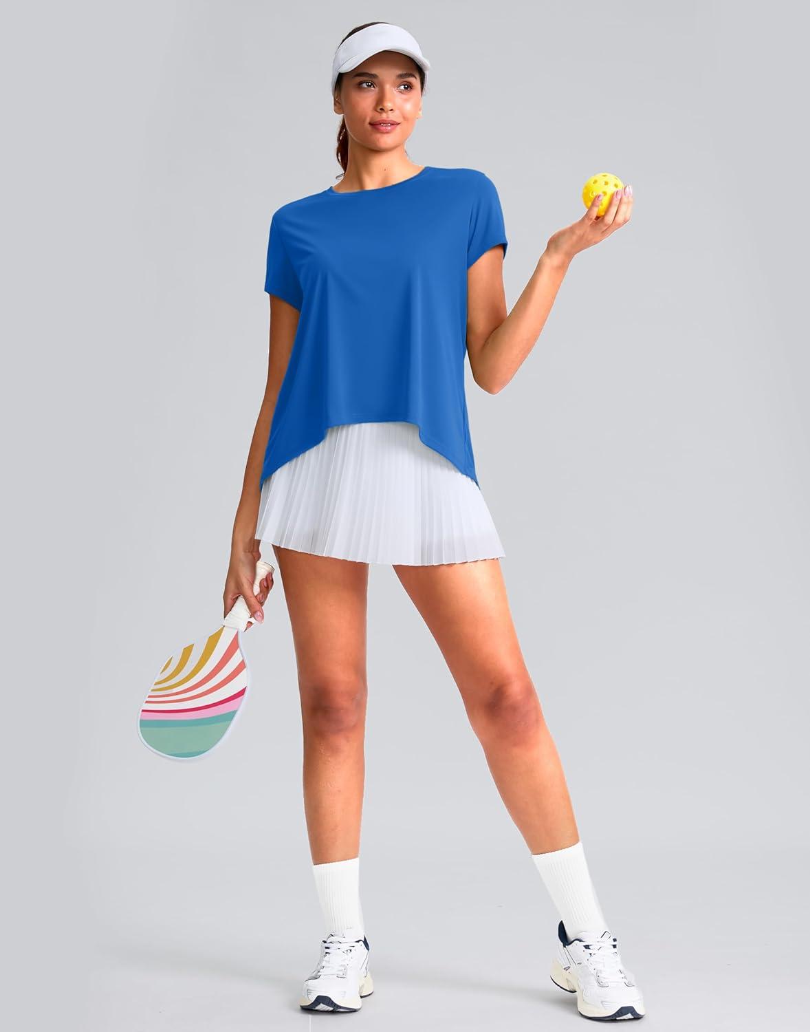 imageSANTINY Short Sleeve Workout Tops for Women Loose Yoga TShirts Sun Protection Breathable Running Athletic Tee ShirtsRoyal Blue