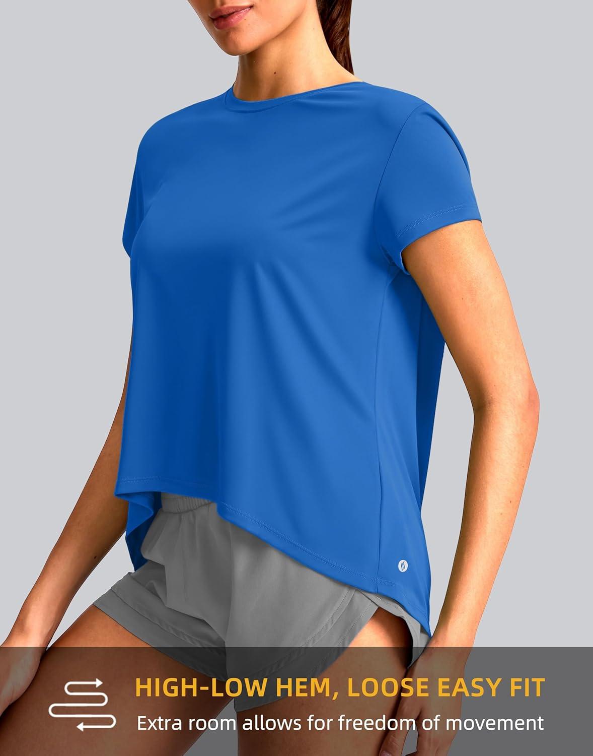 imageSANTINY Short Sleeve Workout Tops for Women Loose Yoga TShirts Sun Protection Breathable Running Athletic Tee ShirtsRoyal Blue