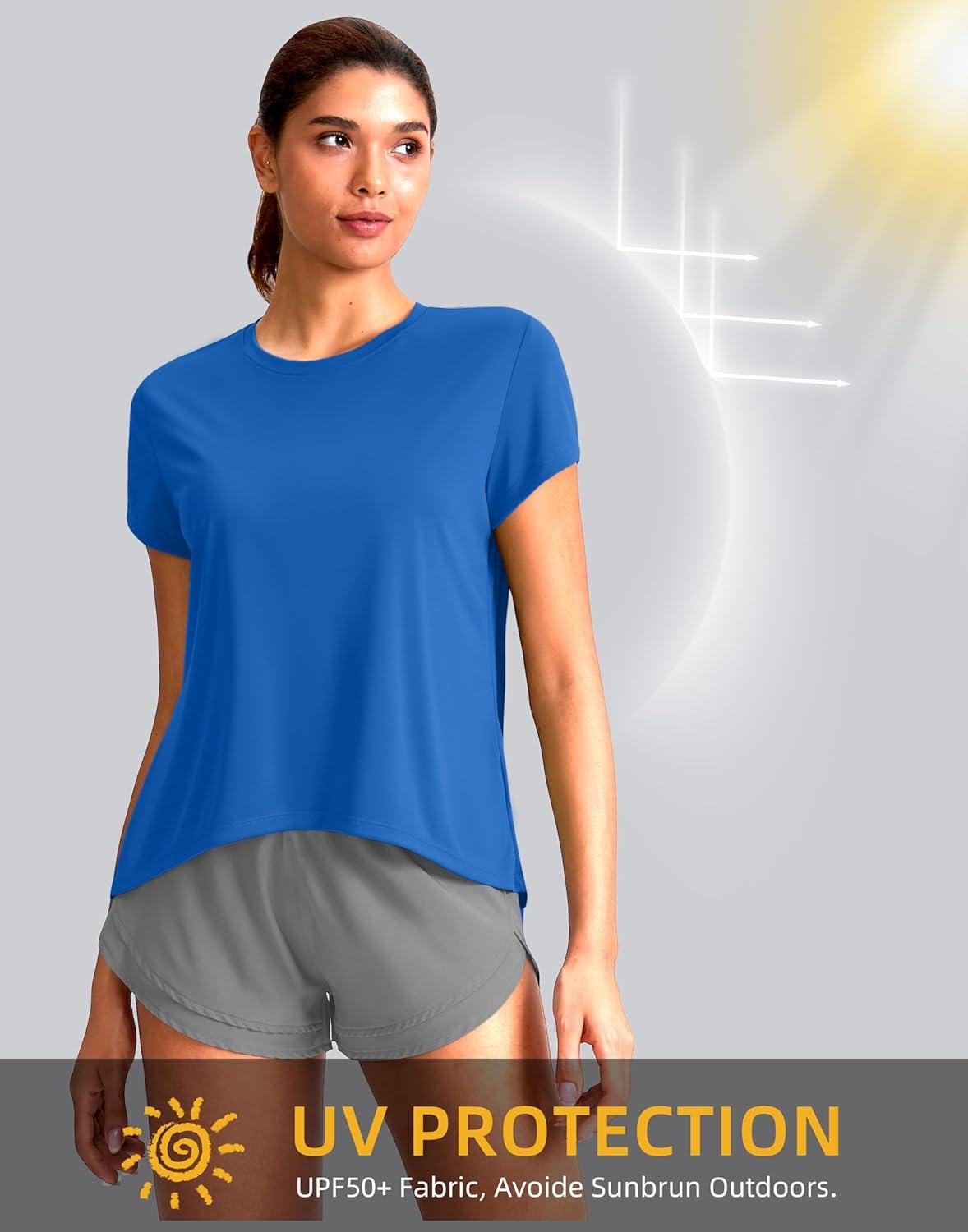imageSANTINY Short Sleeve Workout Tops for Women Loose Yoga TShirts Sun Protection Breathable Running Athletic Tee ShirtsRoyal Blue