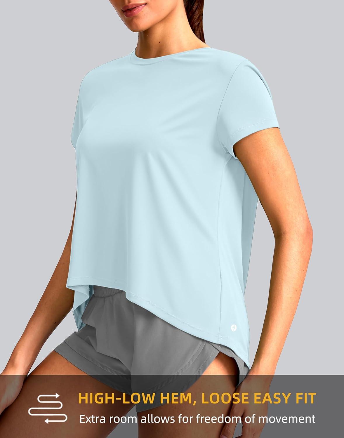 imageSANTINY Short Sleeve Workout Tops for Women Loose Yoga TShirts Sun Protection Breathable Running Athletic Tee ShirtsSky Blue