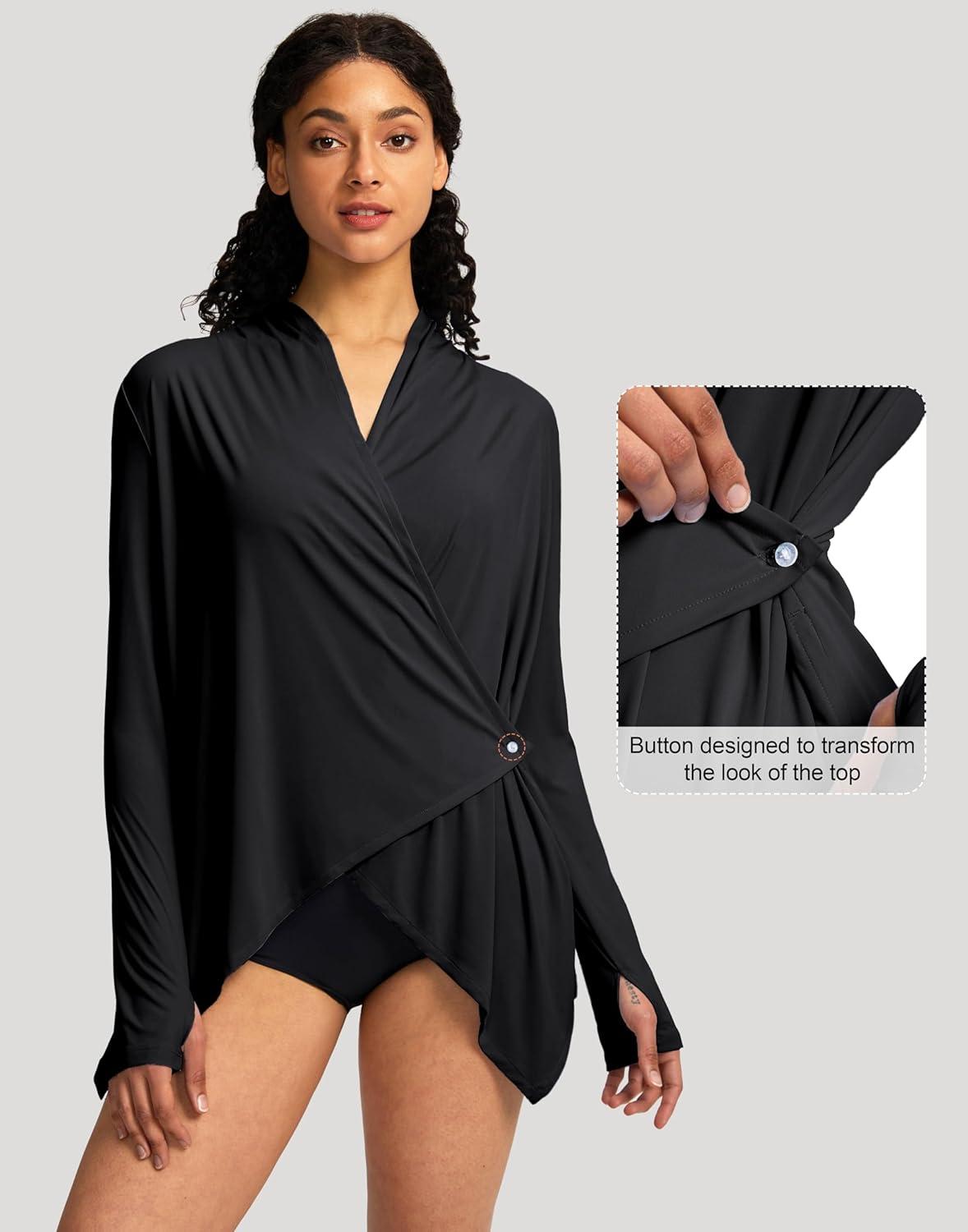 imageSANTINY UPF50 Sun Shirt for Women Long Sleeve SPF UV Sun Protection Shirts Lightweight Cardigan with Pockets Swim Cover UpBlack