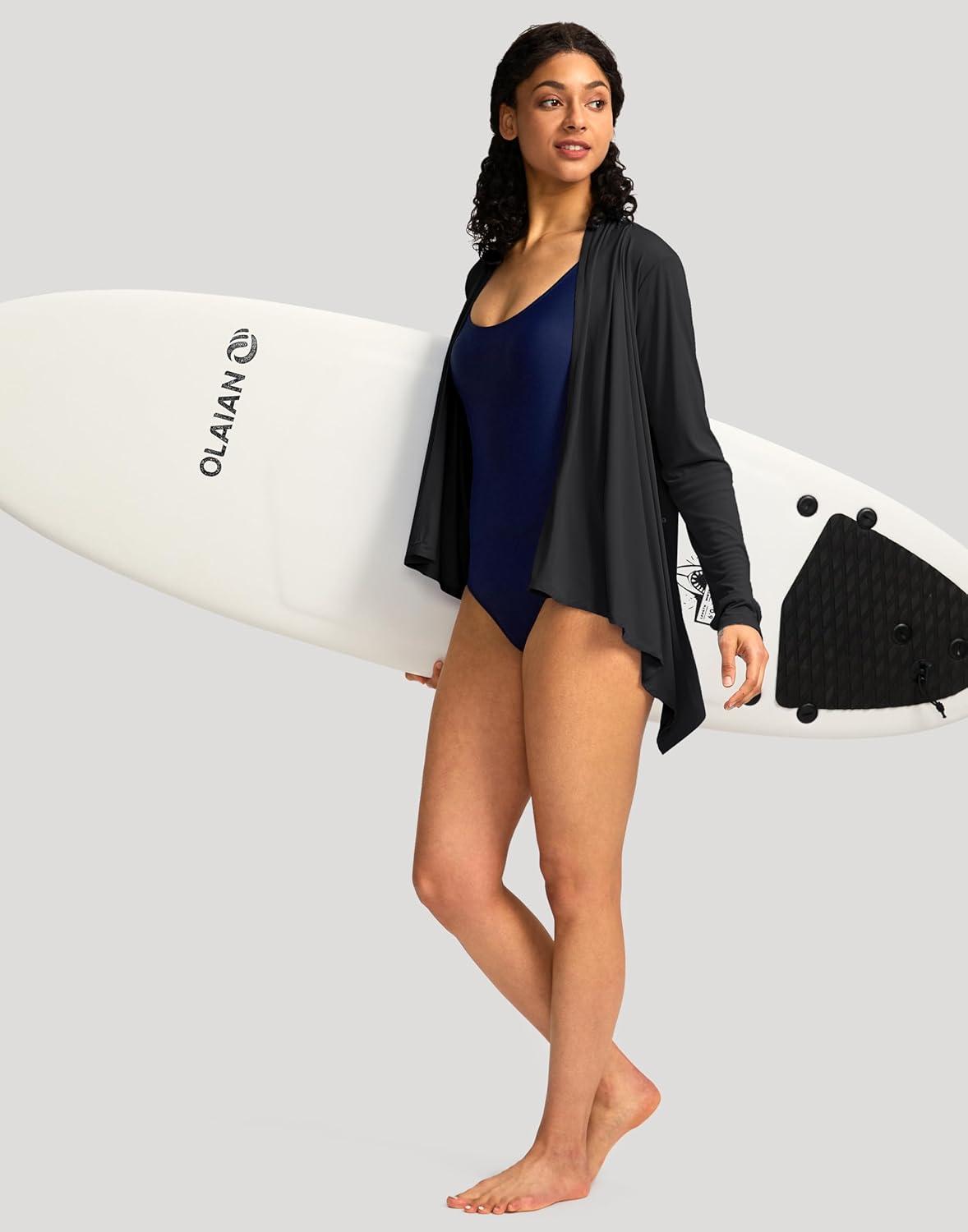 imageSANTINY UPF50 Sun Shirt for Women Long Sleeve SPF UV Sun Protection Shirts Lightweight Cardigan with Pockets Swim Cover UpBlack