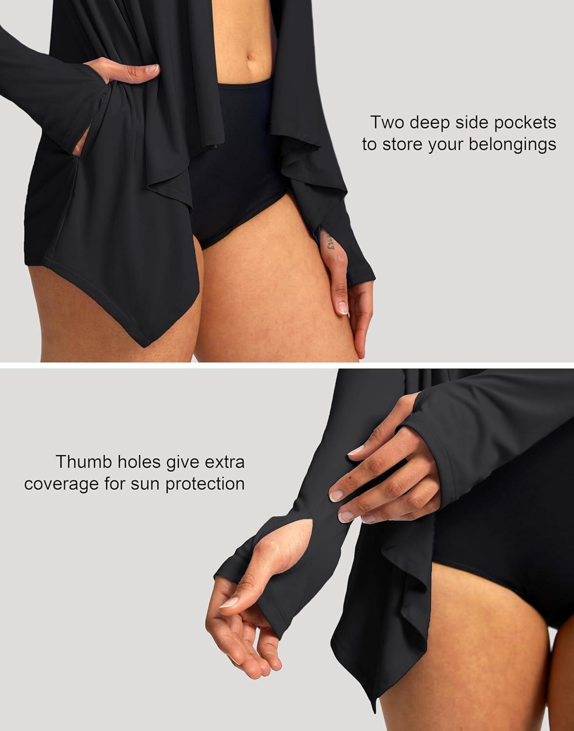 imageSANTINY UPF50 Sun Shirt for Women Long Sleeve SPF UV Sun Protection Shirts Lightweight Cardigan with Pockets Swim Cover UpBlack