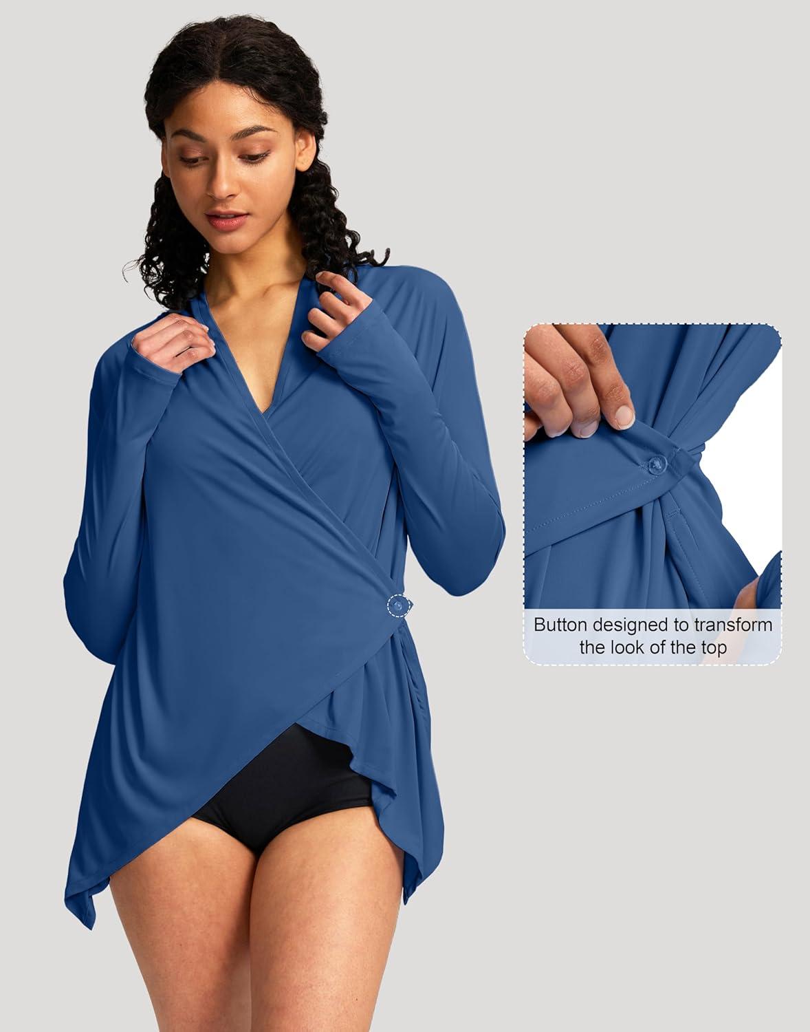 imageSANTINY UPF50 Sun Shirt for Women Long Sleeve SPF UV Sun Protection Shirts Lightweight Cardigan with Pockets Swim Cover UpDark Blue