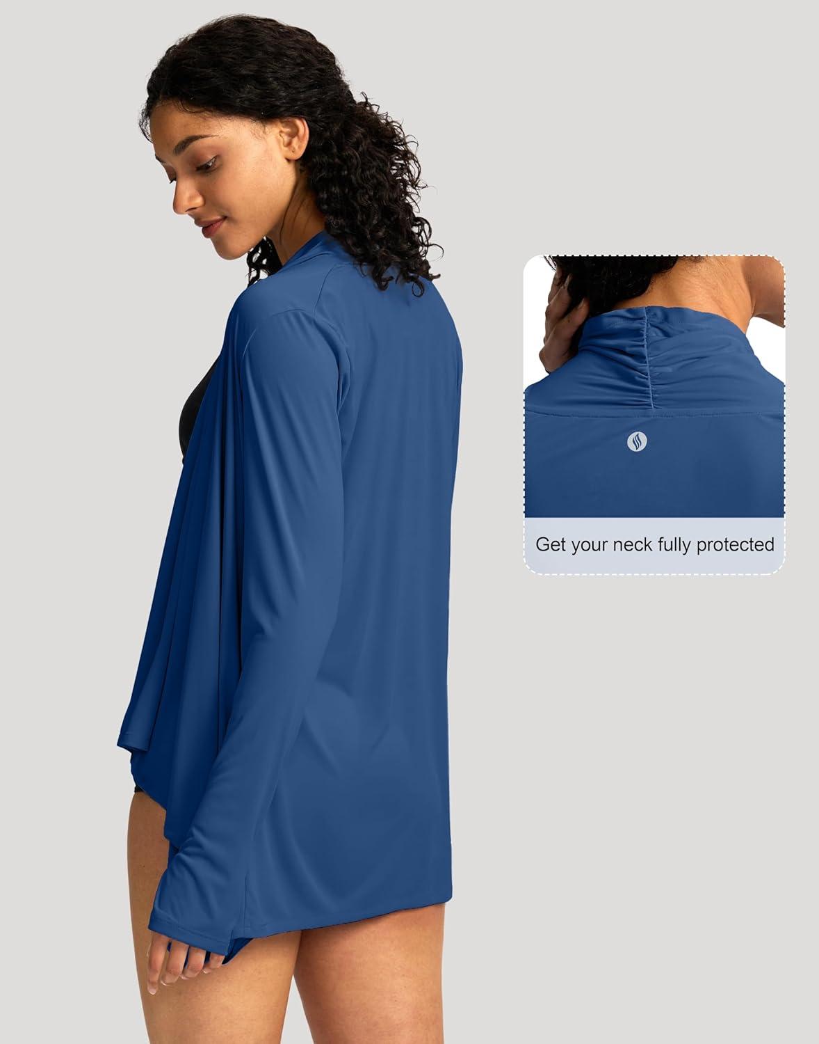 imageSANTINY UPF50 Sun Shirt for Women Long Sleeve SPF UV Sun Protection Shirts Lightweight Cardigan with Pockets Swim Cover UpDark Blue