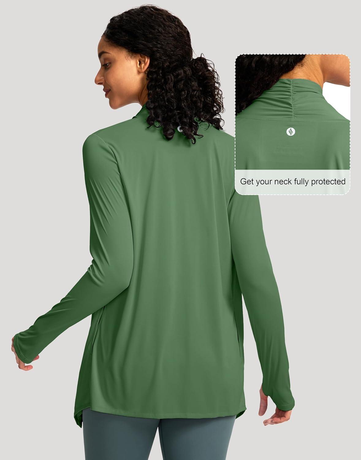 imageSANTINY UPF50 Sun Shirt for Women Long Sleeve SPF UV Sun Protection Shirts Lightweight Cardigan with Pockets Swim Cover UpGreen