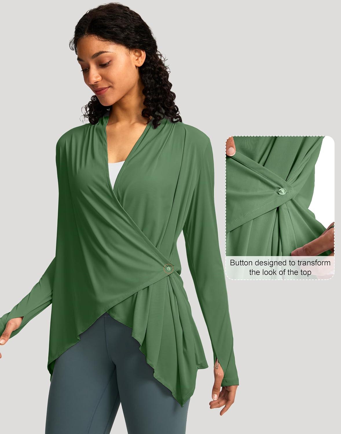 imageSANTINY UPF50 Sun Shirt for Women Long Sleeve SPF UV Sun Protection Shirts Lightweight Cardigan with Pockets Swim Cover UpGreen