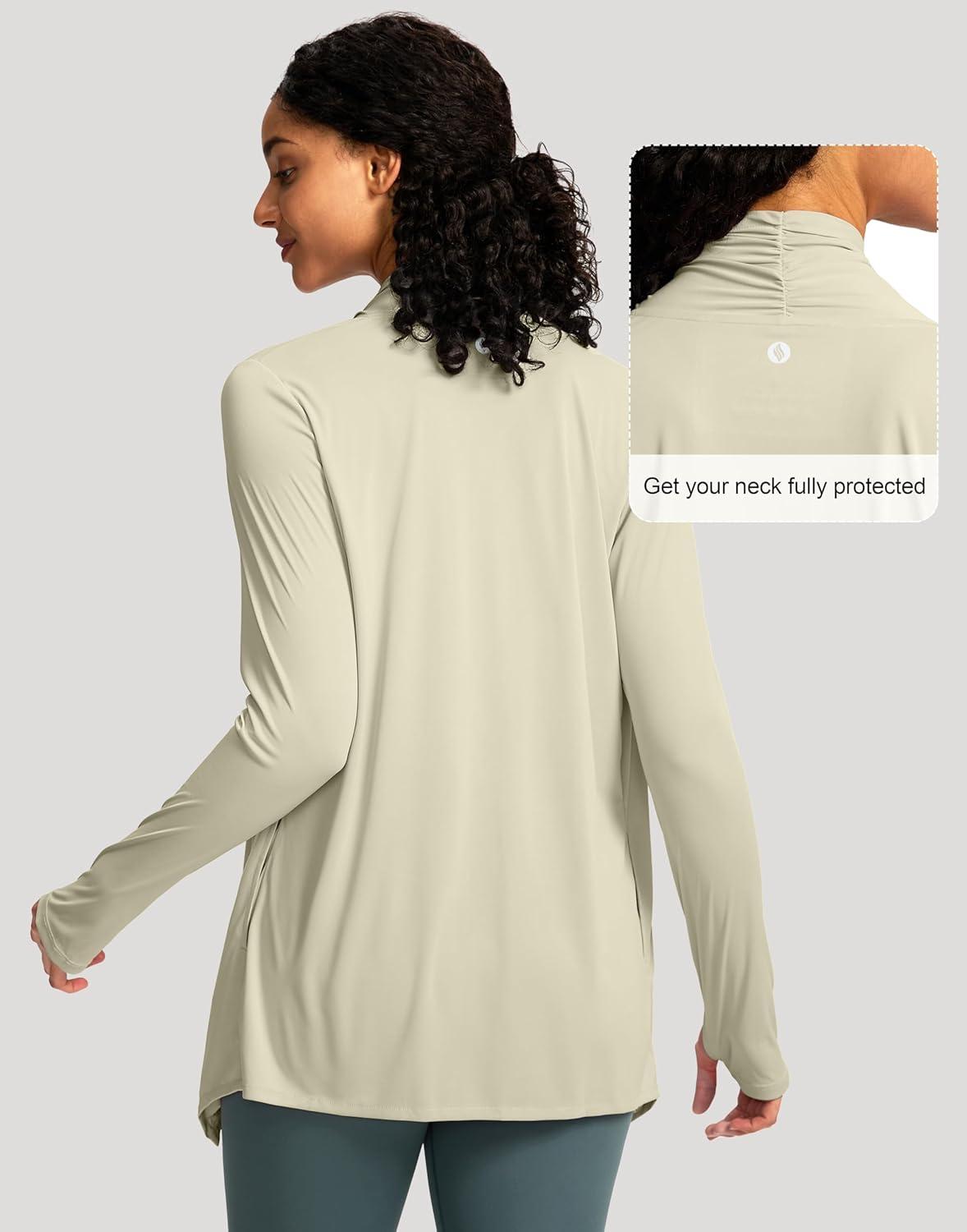 imageSANTINY UPF50 Sun Shirt for Women Long Sleeve SPF UV Sun Protection Shirts Lightweight Cardigan with Pockets Swim Cover UpKhaki