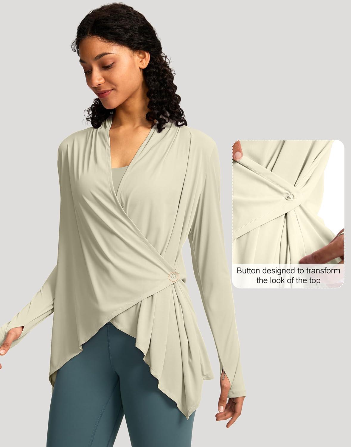 imageSANTINY UPF50 Sun Shirt for Women Long Sleeve SPF UV Sun Protection Shirts Lightweight Cardigan with Pockets Swim Cover UpKhaki