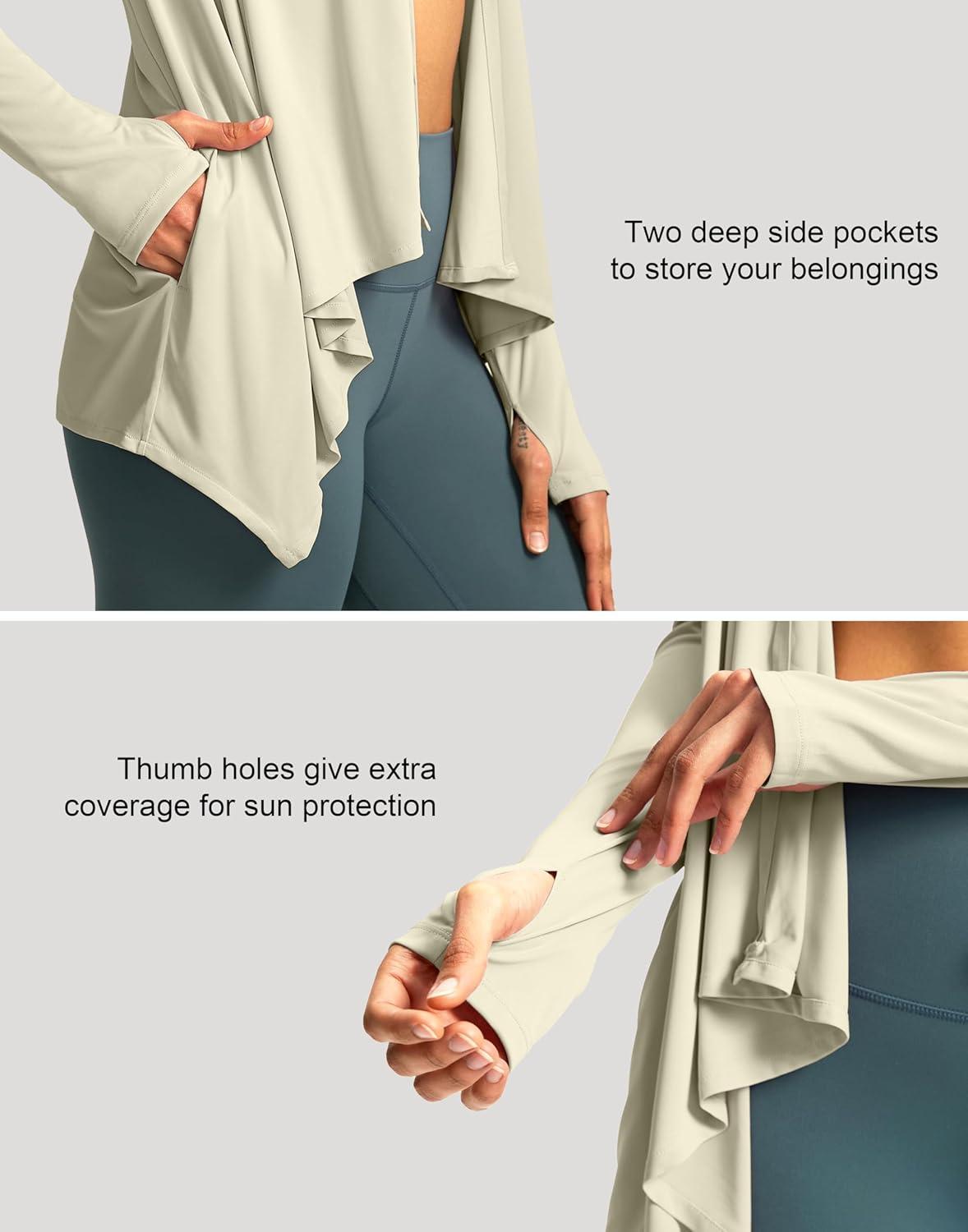 imageSANTINY UPF50 Sun Shirt for Women Long Sleeve SPF UV Sun Protection Shirts Lightweight Cardigan with Pockets Swim Cover UpKhaki