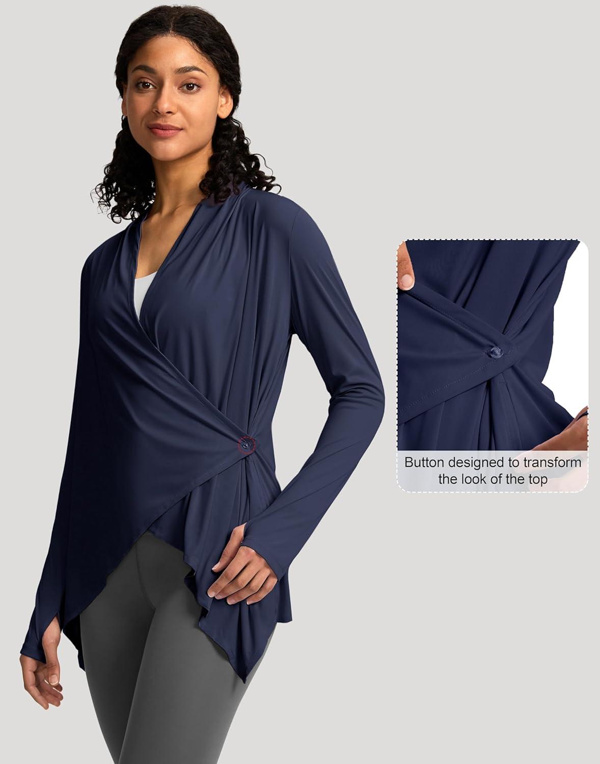 imageSANTINY UPF50 Sun Shirt for Women Long Sleeve SPF UV Sun Protection Shirts Lightweight Cardigan with Pockets Swim Cover UpNavy