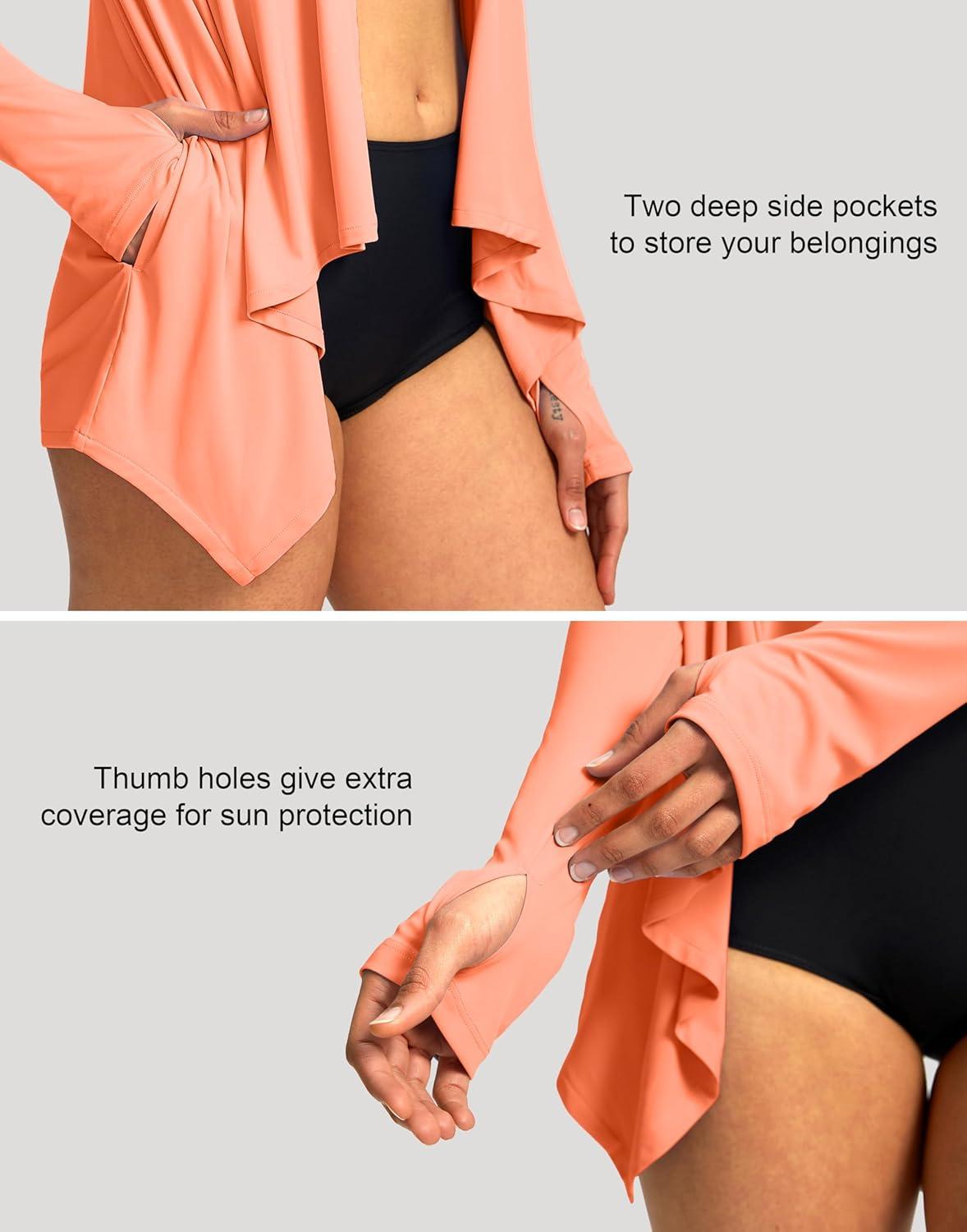 imageSANTINY UPF50 Sun Shirt for Women Long Sleeve SPF UV Sun Protection Shirts Lightweight Cardigan with Pockets Swim Cover UpOrange