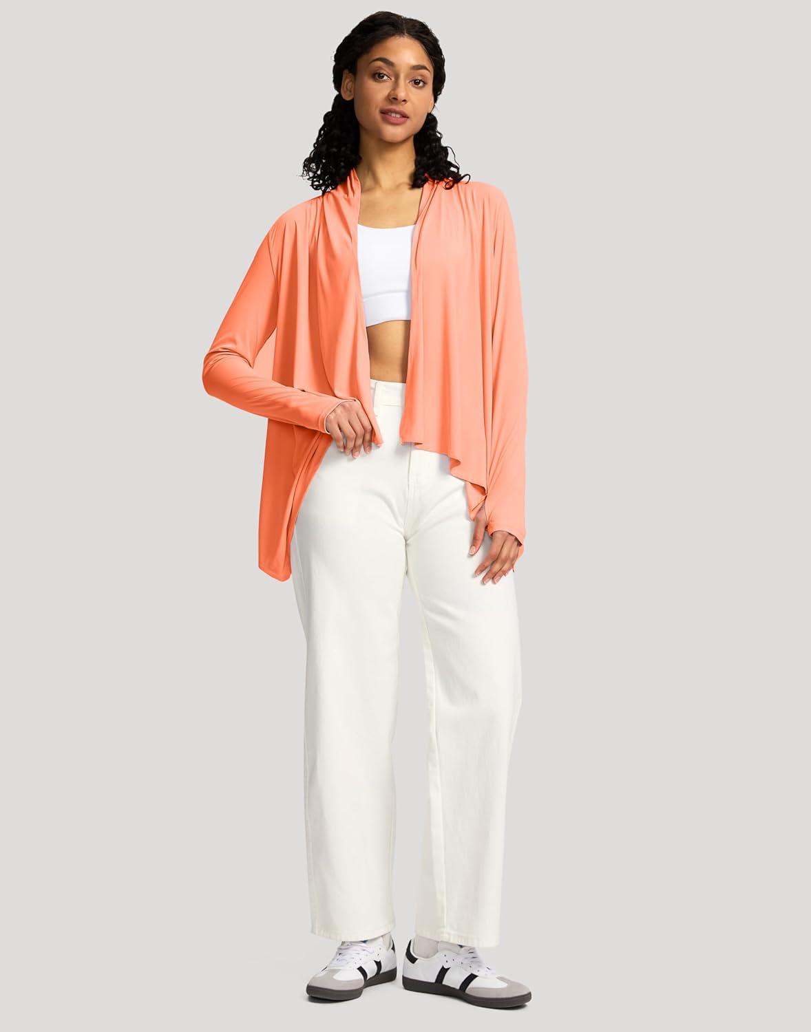 imageSANTINY UPF50 Sun Shirt for Women Long Sleeve SPF UV Sun Protection Shirts Lightweight Cardigan with Pockets Swim Cover UpOrange