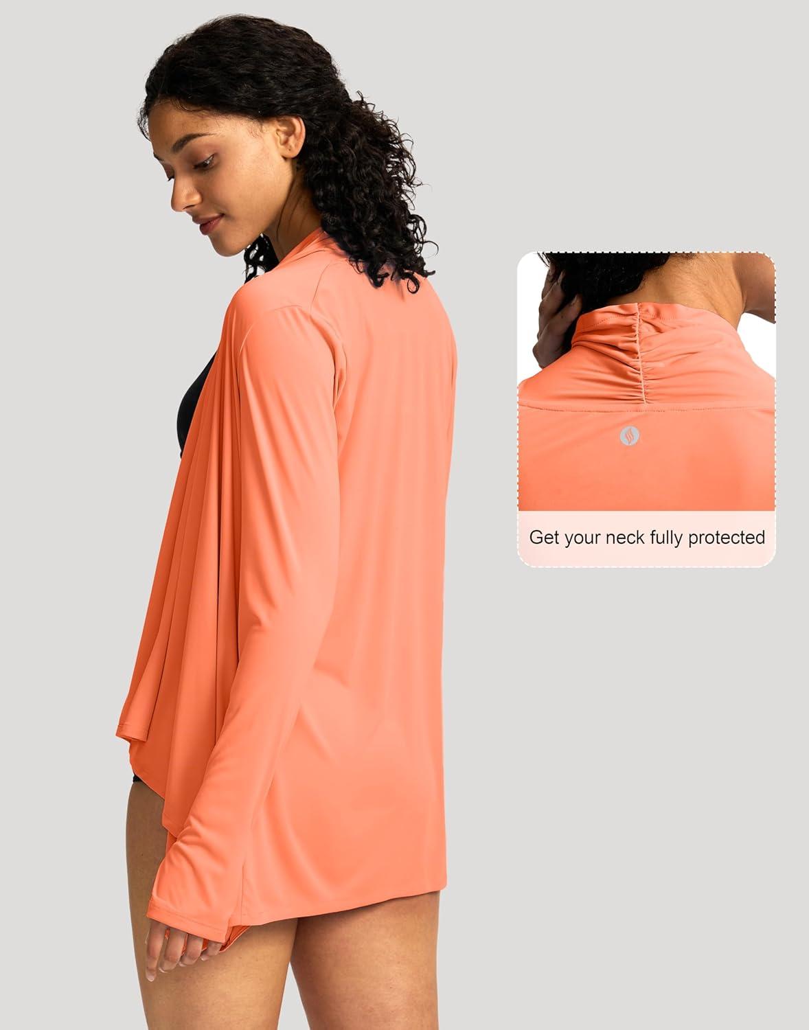 imageSANTINY UPF50 Sun Shirt for Women Long Sleeve SPF UV Sun Protection Shirts Lightweight Cardigan with Pockets Swim Cover UpOrange