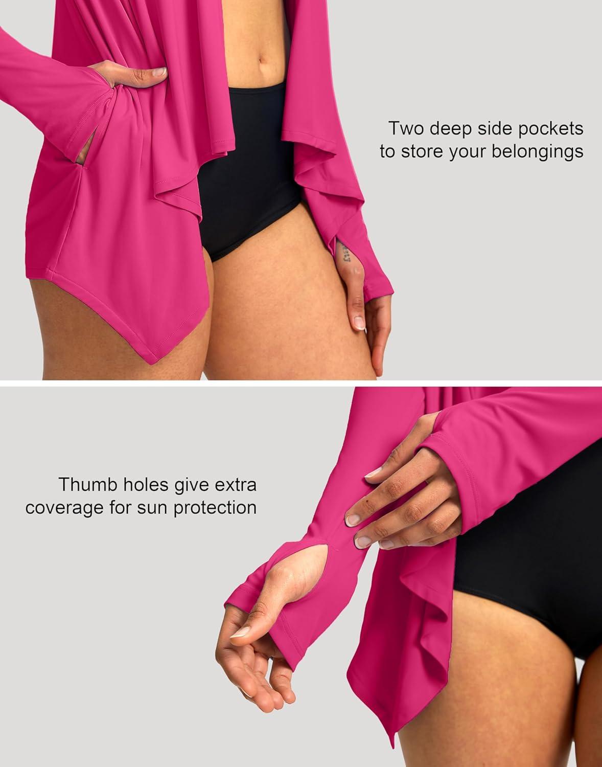 imageSANTINY UPF50 Sun Shirt for Women Long Sleeve SPF UV Sun Protection Shirts Lightweight Cardigan with Pockets Swim Cover UpRose