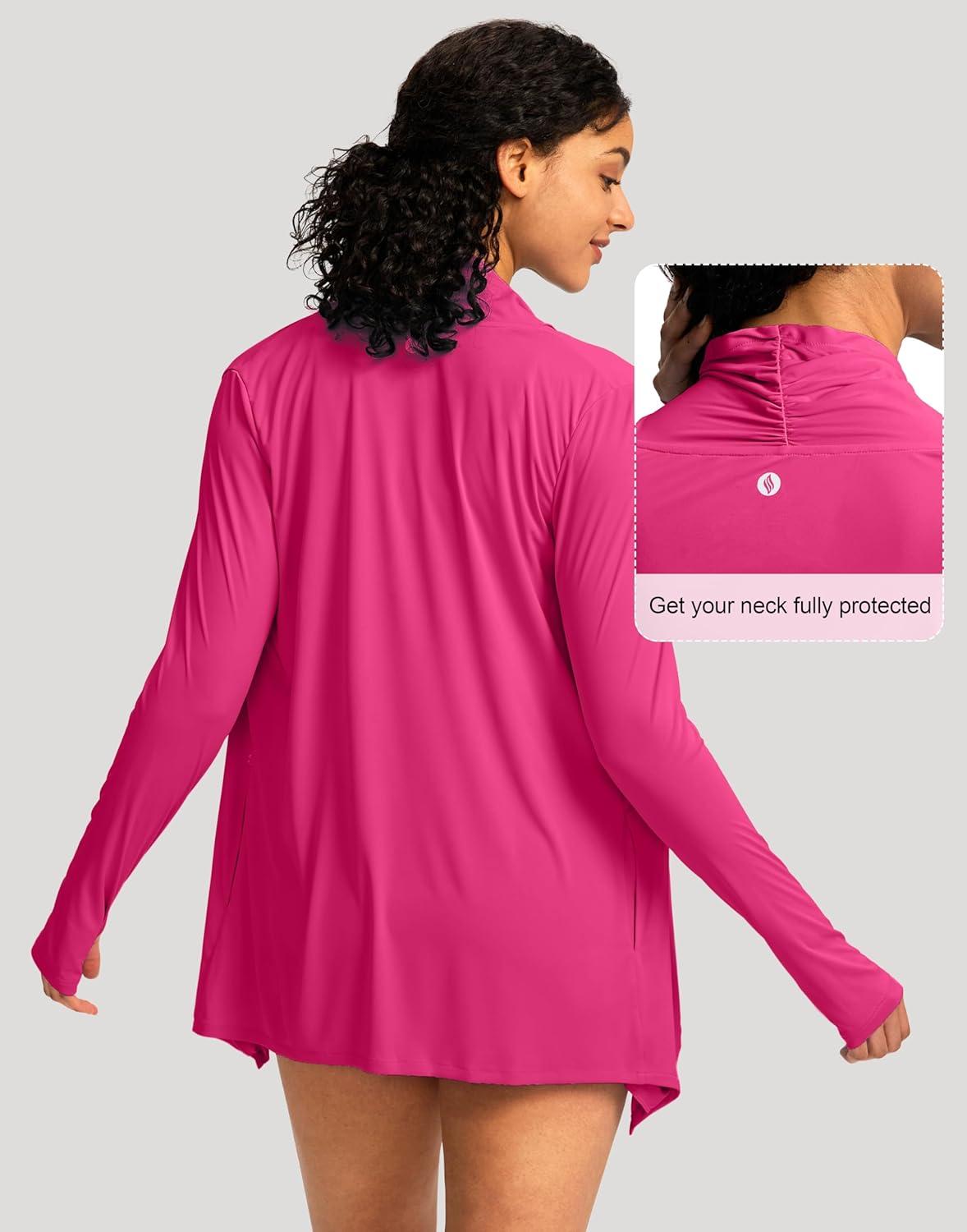 imageSANTINY UPF50 Sun Shirt for Women Long Sleeve SPF UV Sun Protection Shirts Lightweight Cardigan with Pockets Swim Cover UpRose
