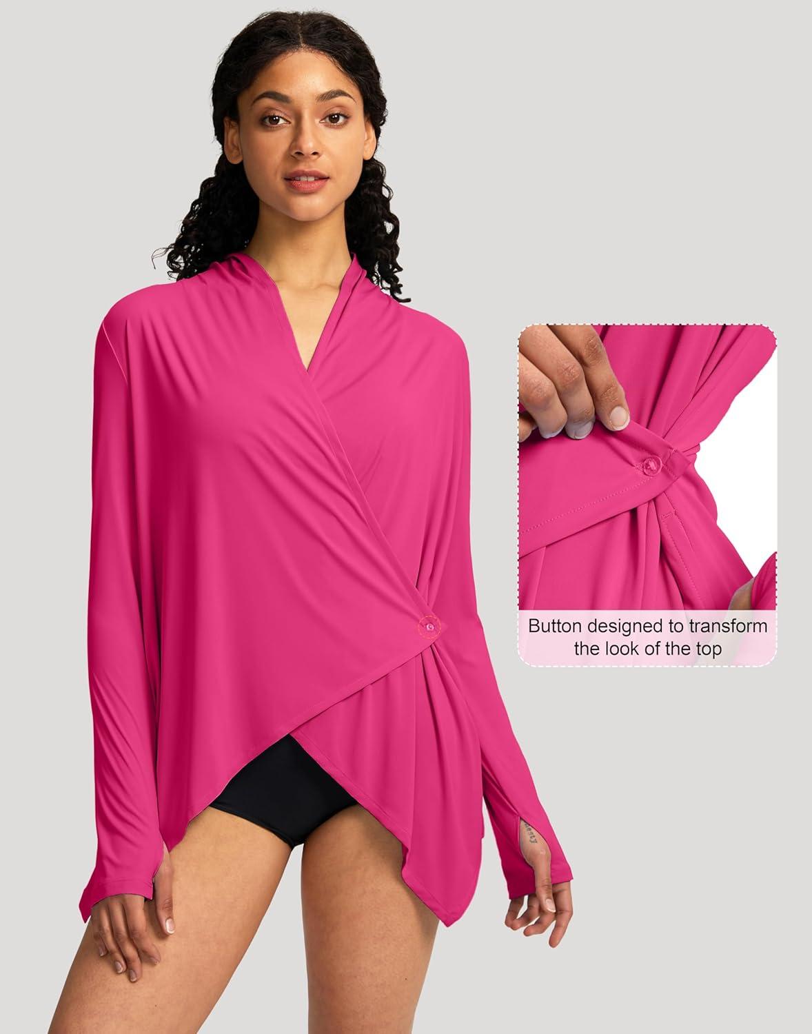 imageSANTINY UPF50 Sun Shirt for Women Long Sleeve SPF UV Sun Protection Shirts Lightweight Cardigan with Pockets Swim Cover UpRose