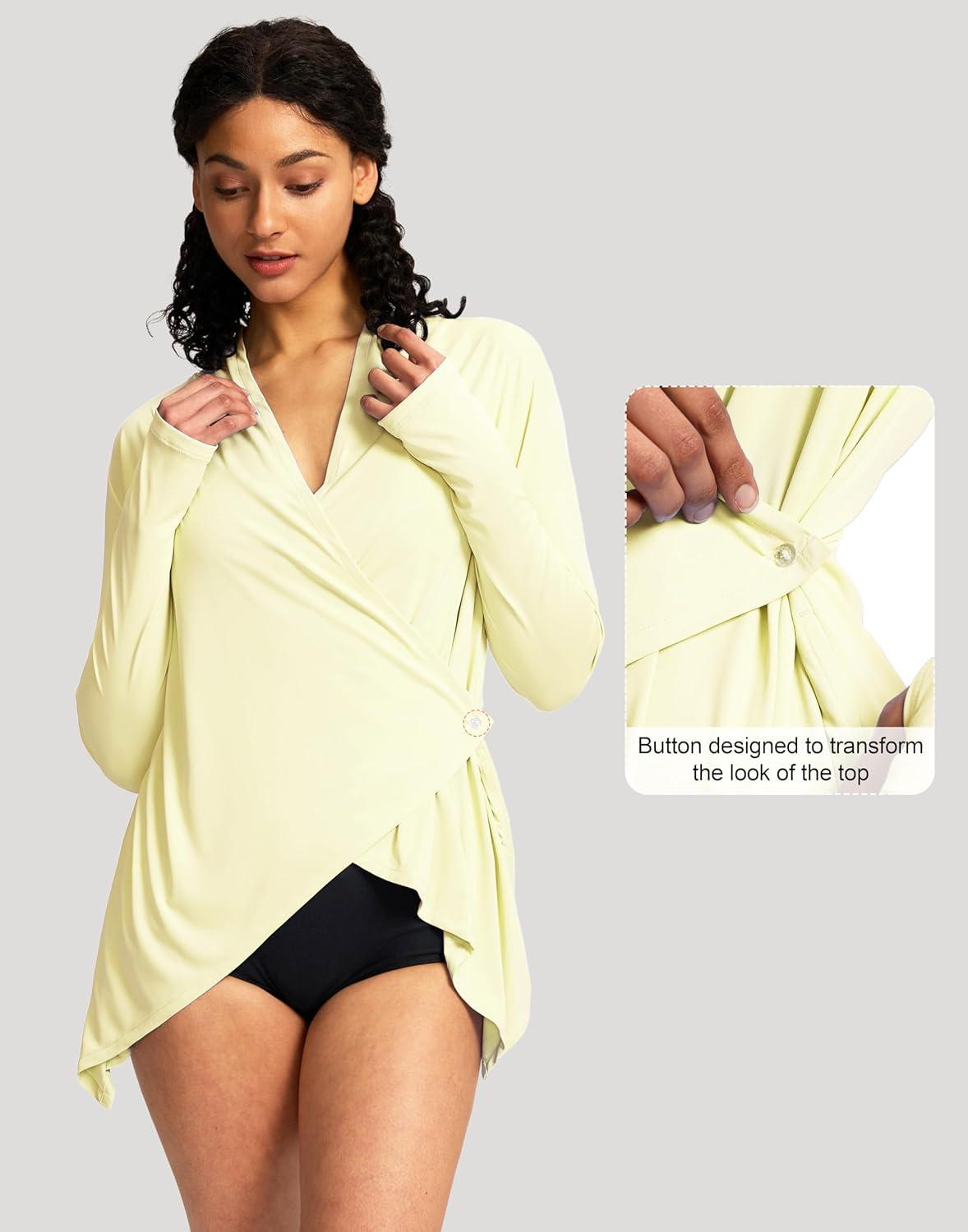 imageSANTINY UPF50 Sun Shirt for Women Long Sleeve SPF UV Sun Protection Shirts Lightweight Cardigan with Pockets Swim Cover UpYellow